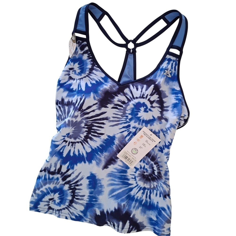 ZeroXposur Swim Tankini L NWT Swimwear Top Blue Tie Dye Tank UPF 30+ Size 14 NEW